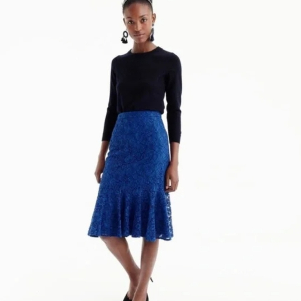J.Crew Vintage Cobalt Blue Flower Lace Flute Skirt NWT